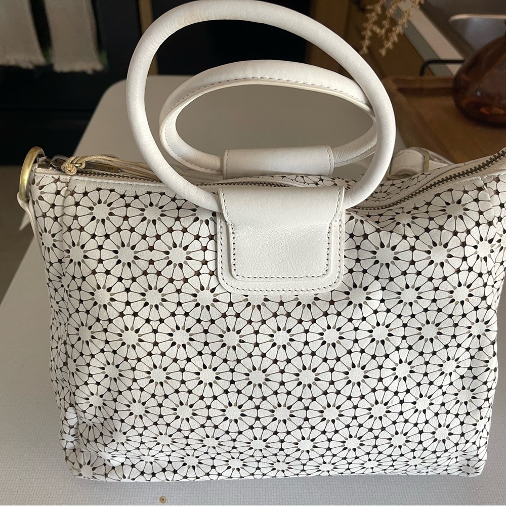 HOBO Shiela White Floral Laser-Cut Leather Tote Bag